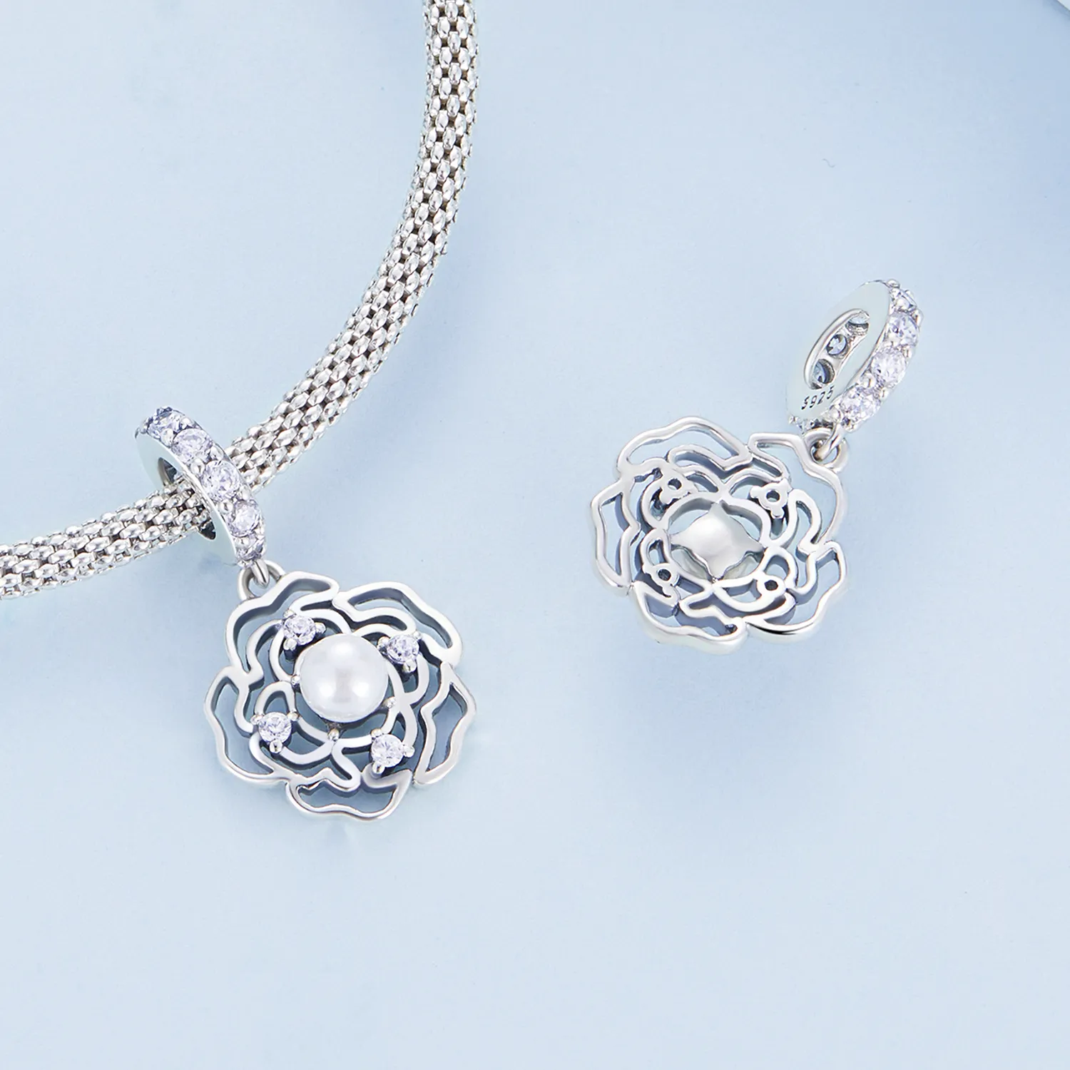Pandora Style Camellia Dangle - BSC676