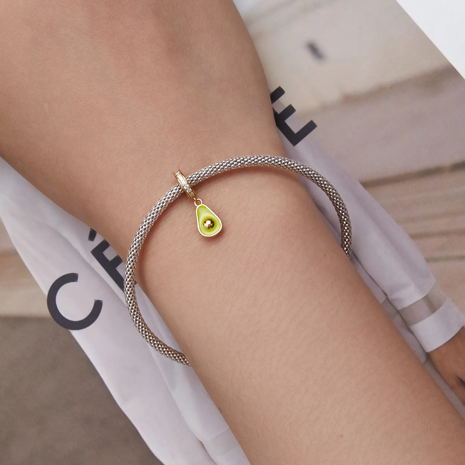 Pandora Style Creamy Avocado Dangle - BSC679