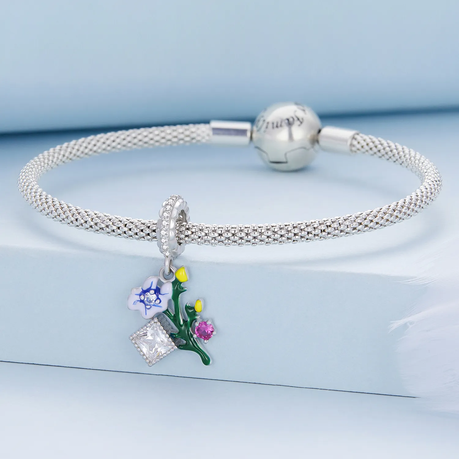 Pandora Style Flowers Dangle - BSC645