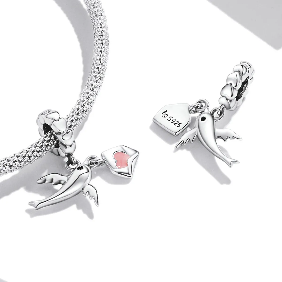 Pandora Style Flying Pigeon Love Letter Dangle - BSC573