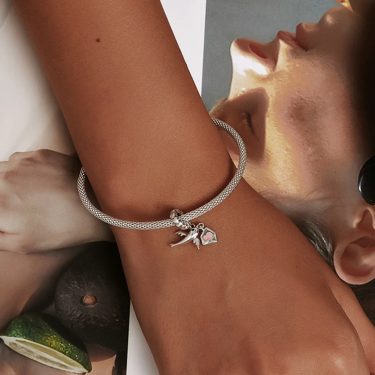 Pandora Style Flying Pigeon Love Letter Dangle - BSC573