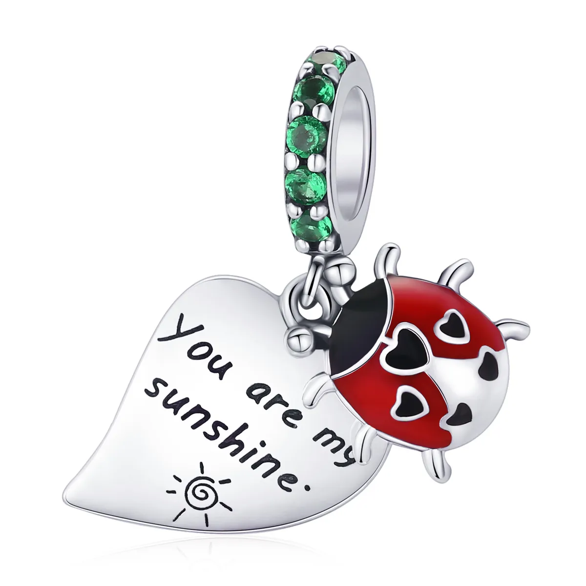 pandora style ladybug with leaves dangle bsc492