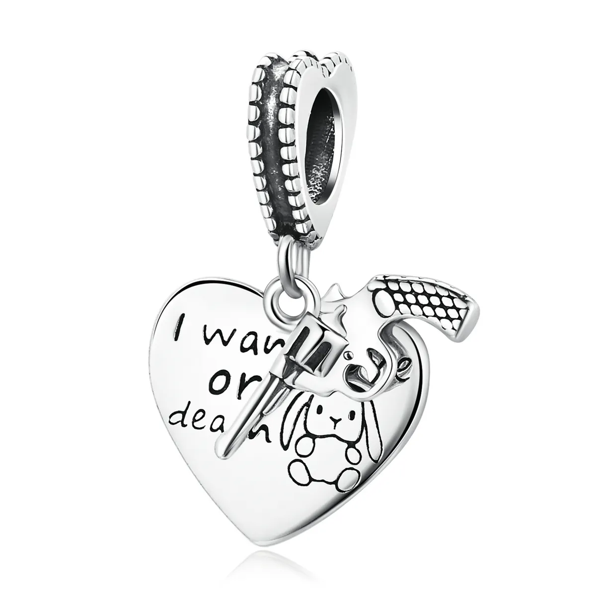 Pandora Style Pistol Heart Dangle - SCC1993