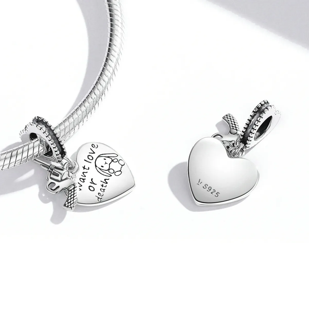 Pandora Style Pistol Heart Dangle - SCC1993
