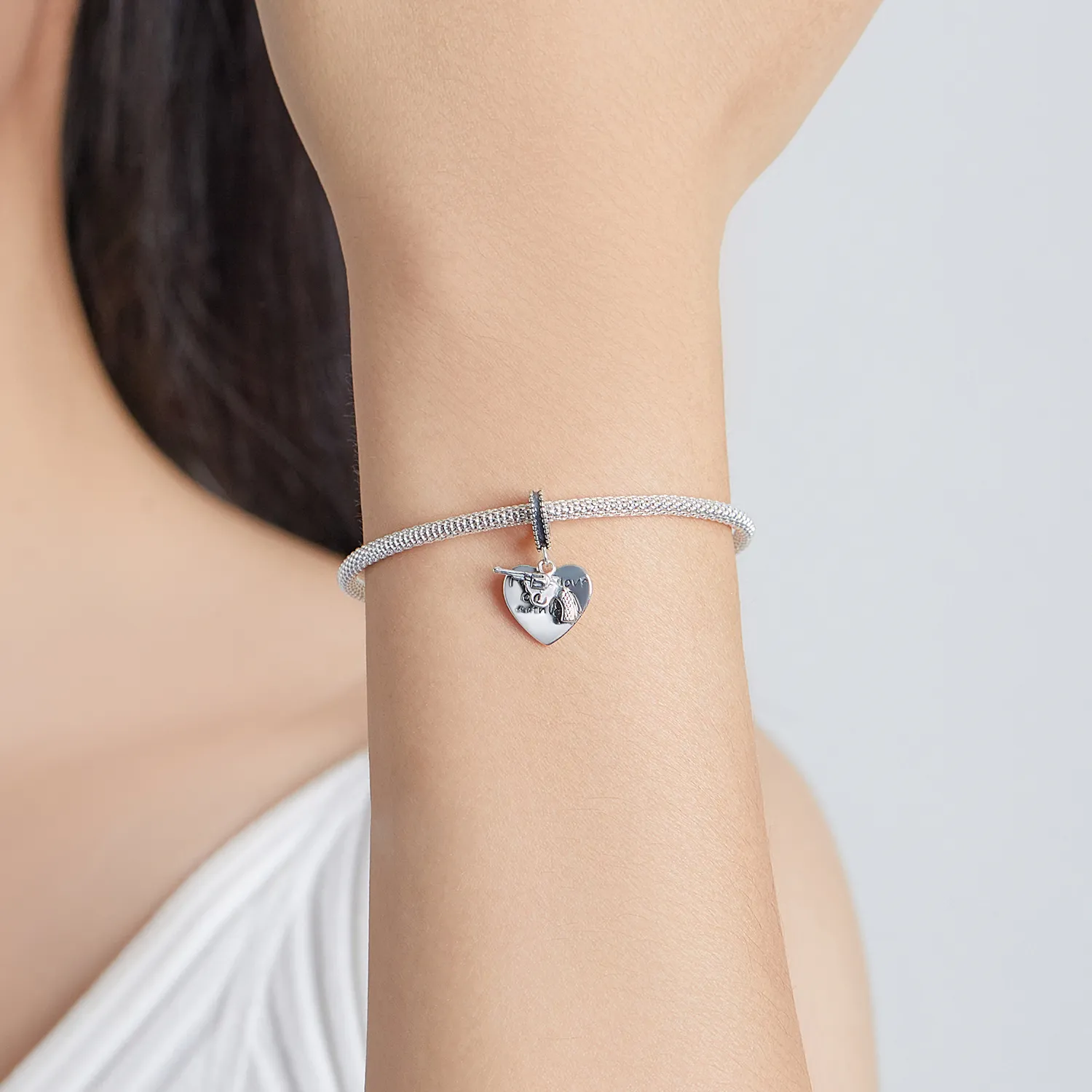 Pandora Style Pistol Heart Dangle - SCC1993