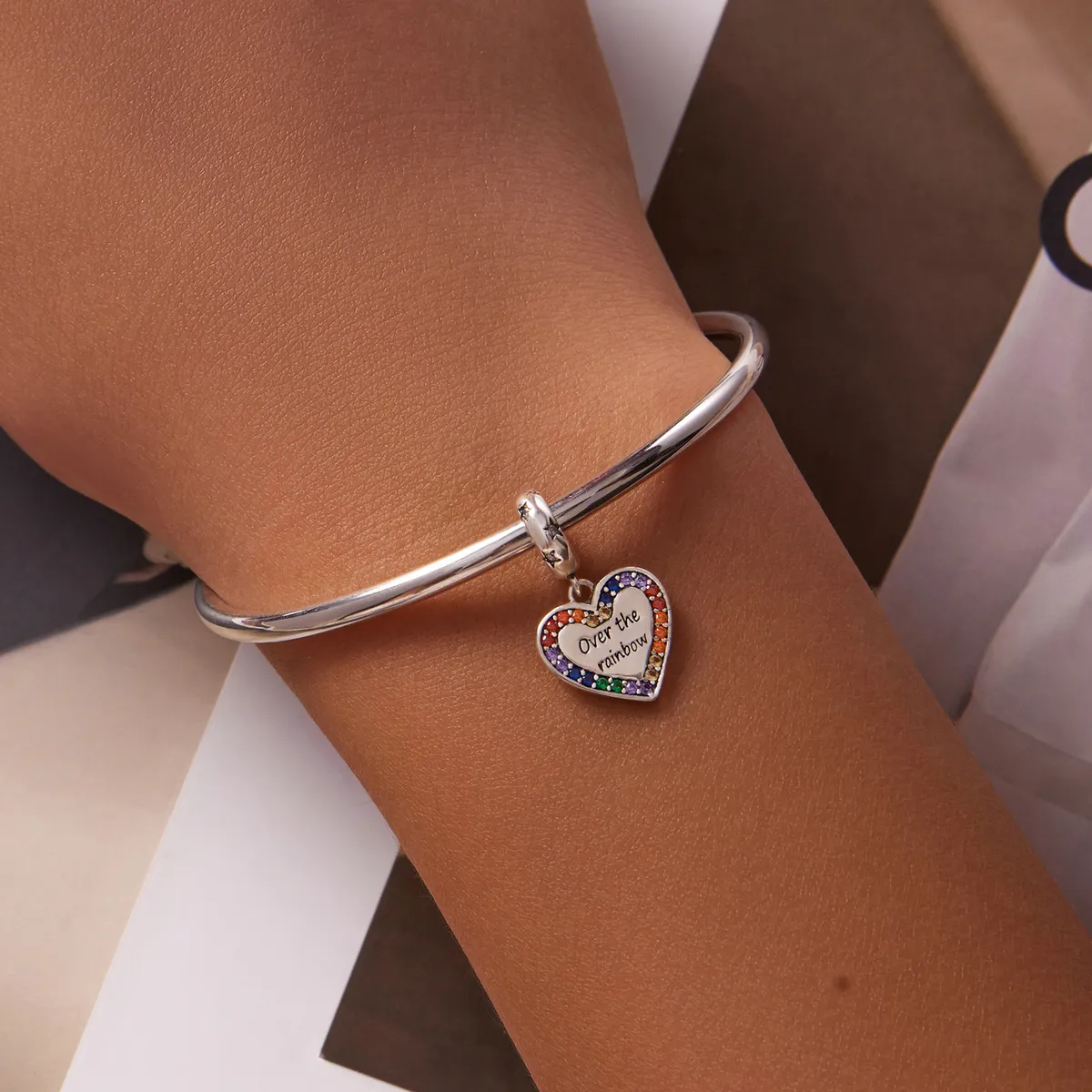 Pandora Style Rainbow Heart Dangle - SCC2146