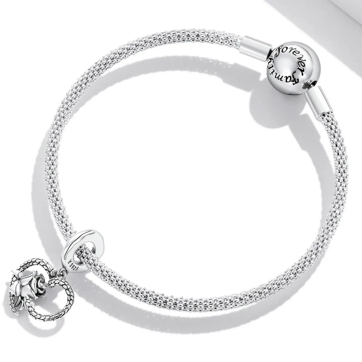 Pandora Style Snake and Rose Heart Dangle - SCC2134
