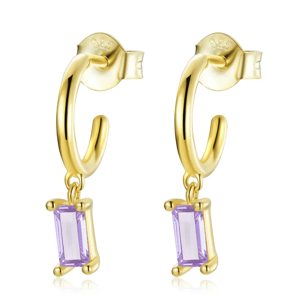 Pandora Style Bright Cubic Zirconium - Violet Hanging Earrings - SCE1242-VT