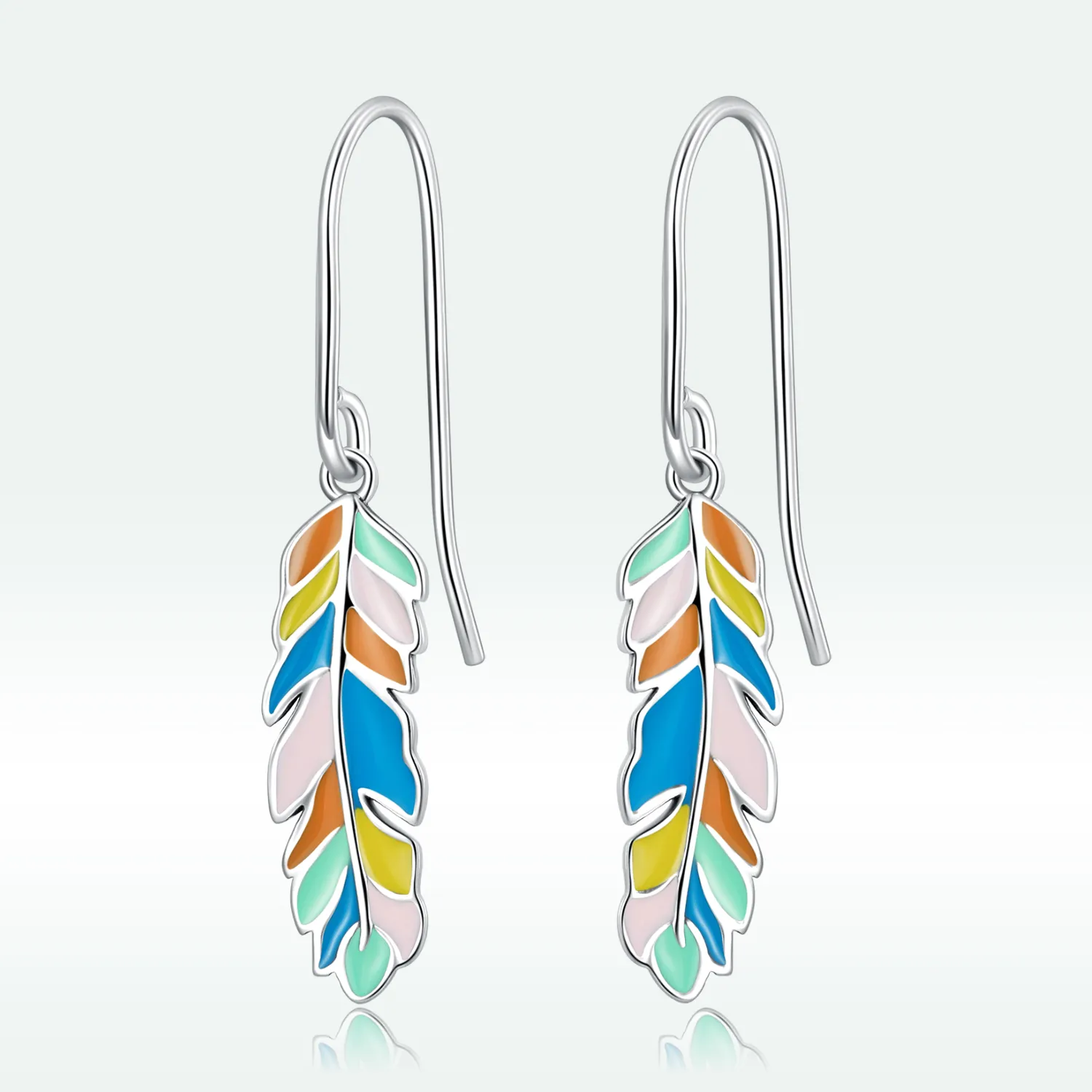 pandora style colored feathers hanging earrings sce1398
