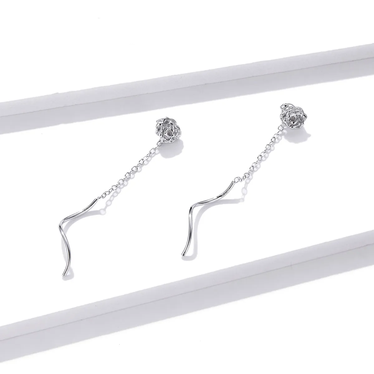 Pandora Style Elegant Rose Hanging Earrings - BSE441