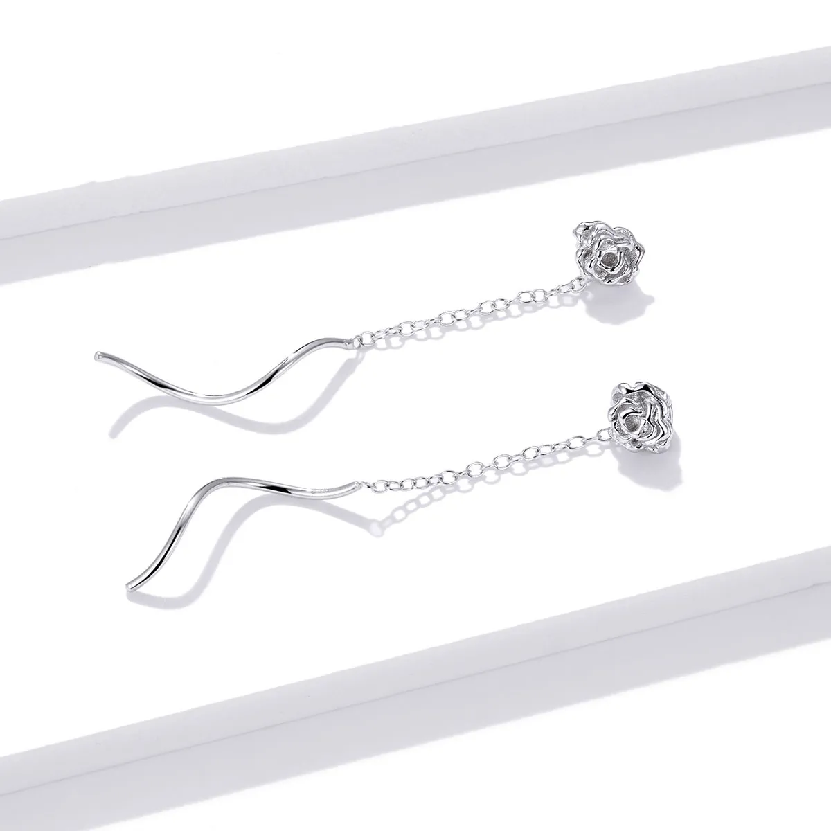 Pandora Style Elegant Rose Hanging Earrings - BSE441