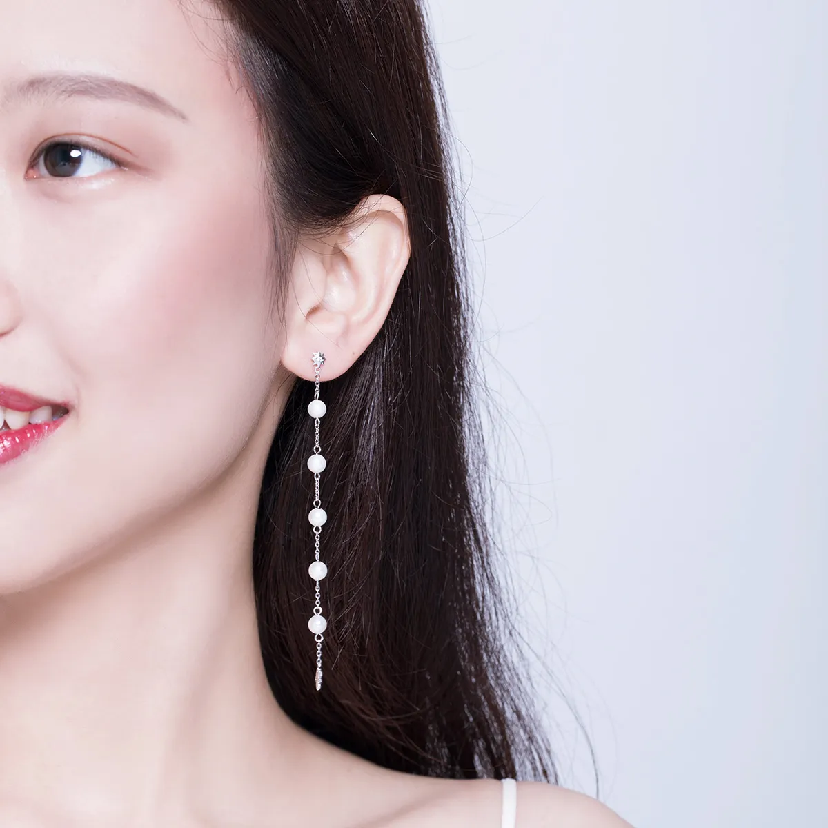 Pandora Style Pearl Tassel Hanging Earrings - BSE185