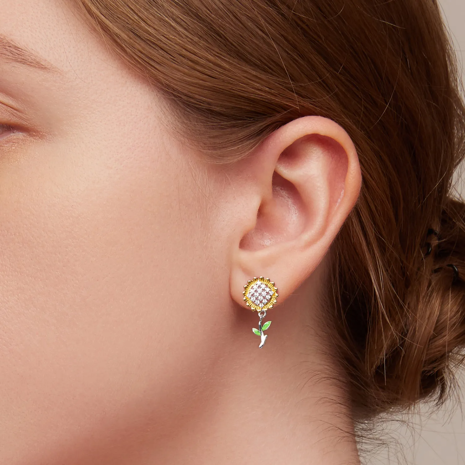 Pandora Style Sunflower Hanging Earrings - SCE1471