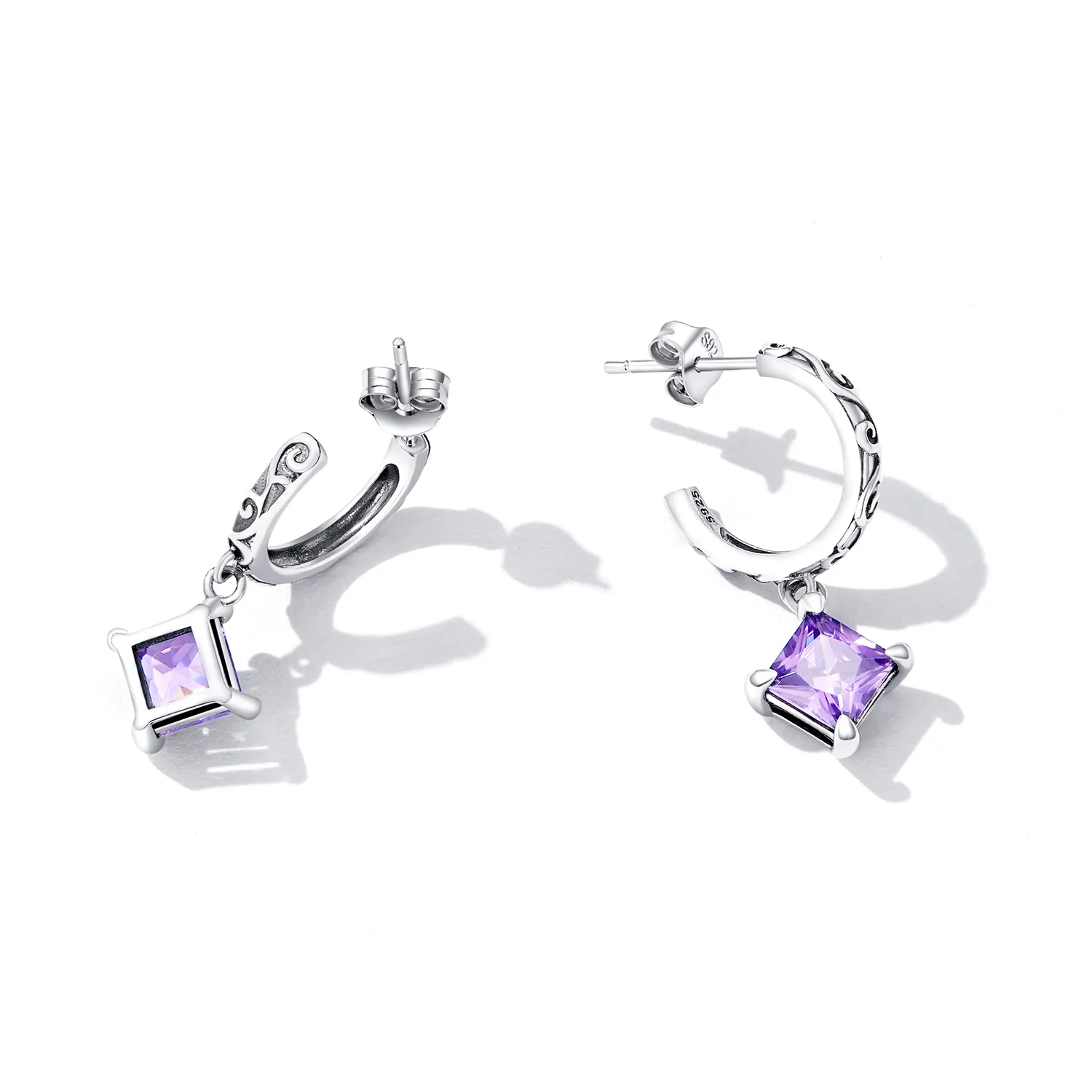 Pandora Style Zirconium Pattern Hanging Earrings - SCE1416