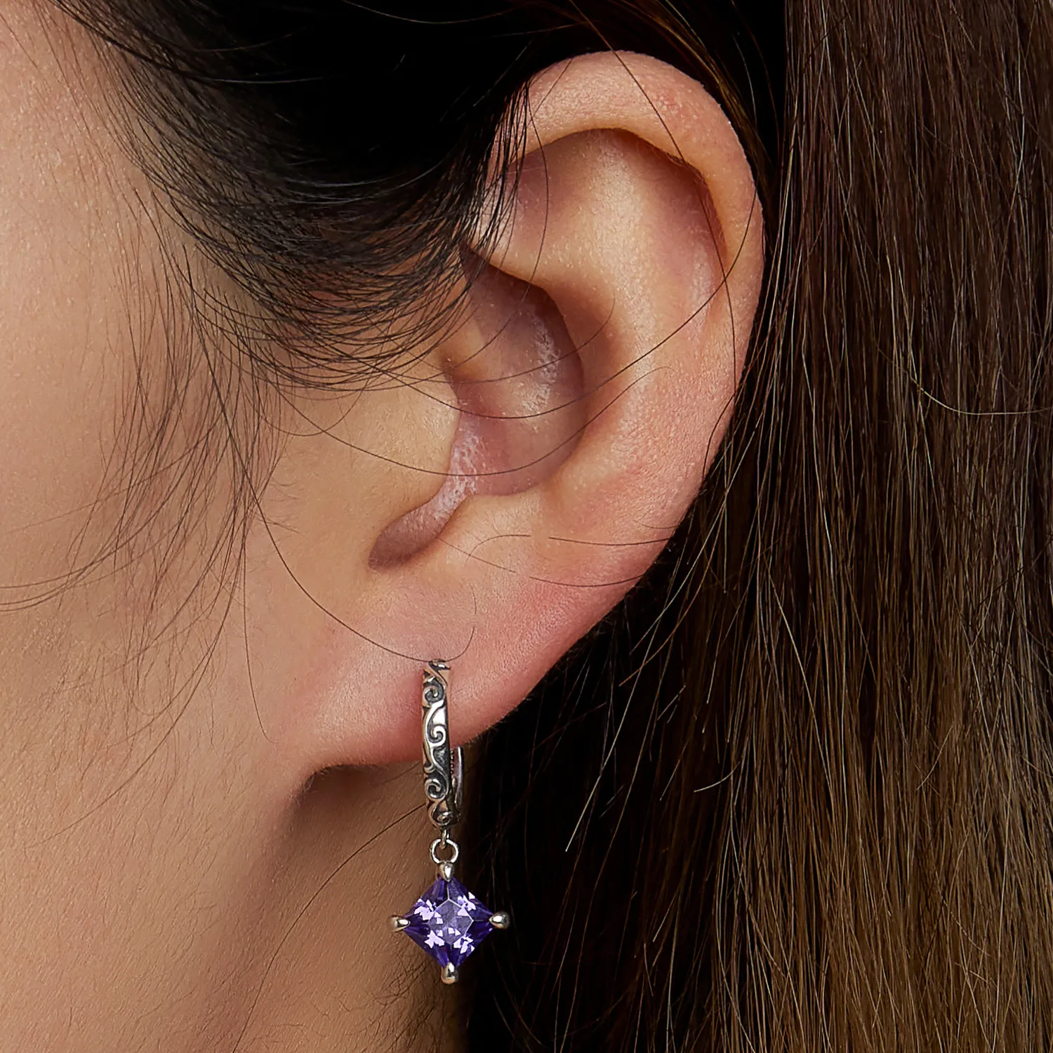 Pandora Style Zirconium Pattern Hanging Earrings - SCE1416