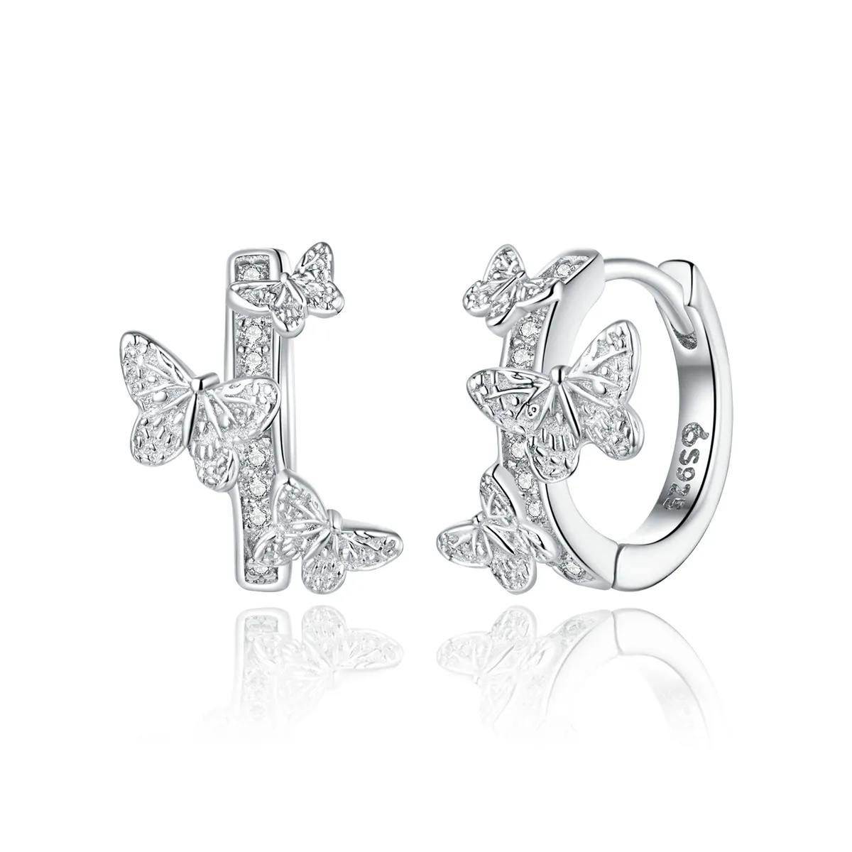 Pandora Style Butterflies Flying Hoop Earrings - BSE445