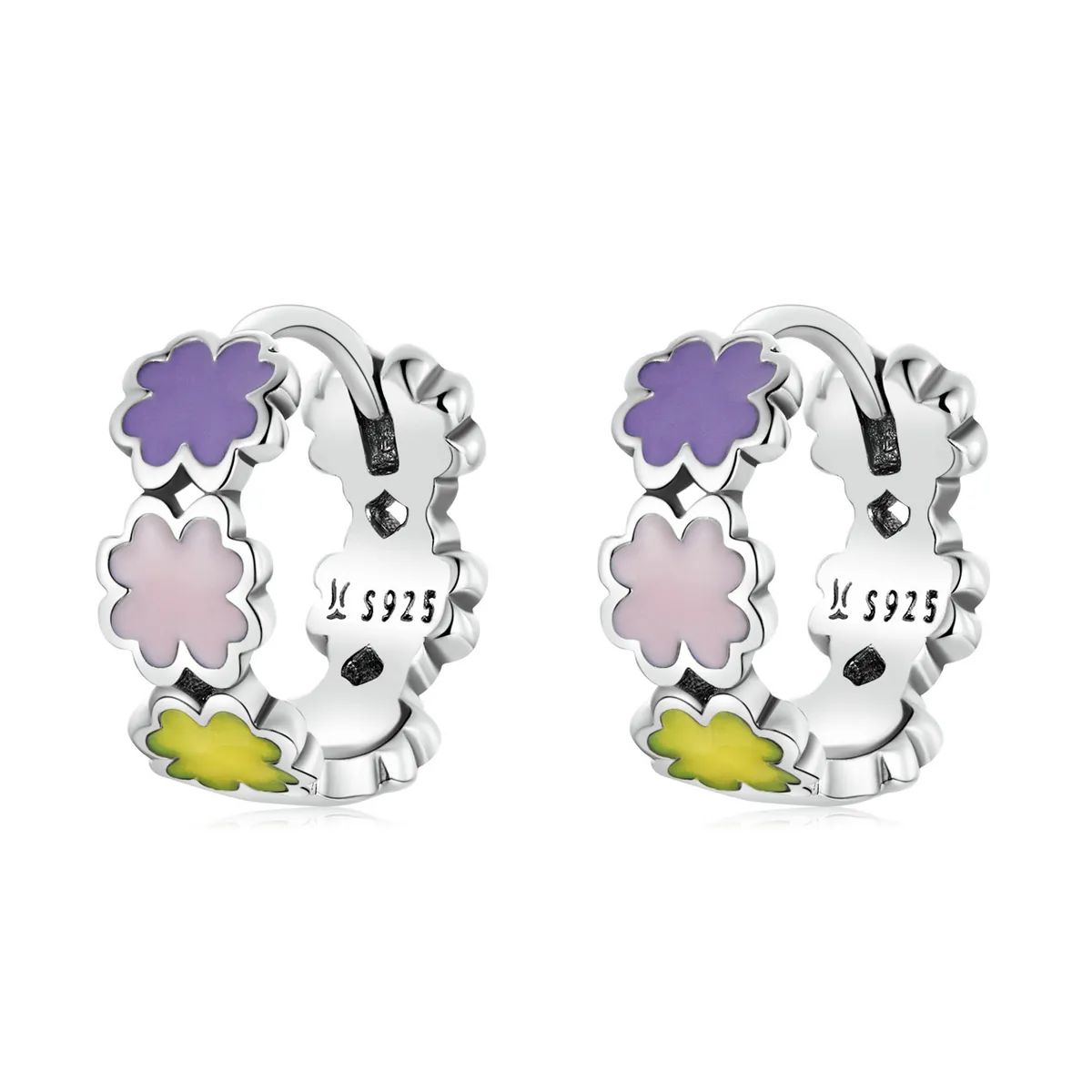 Pandora Style Colorful Clover Hoop Earrings - SCE1343