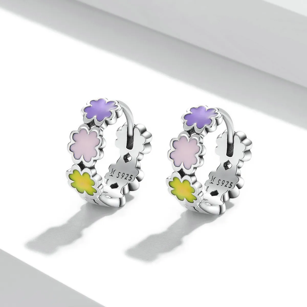 Pandora Style Colorful Clover Hoop Earrings - SCE1343