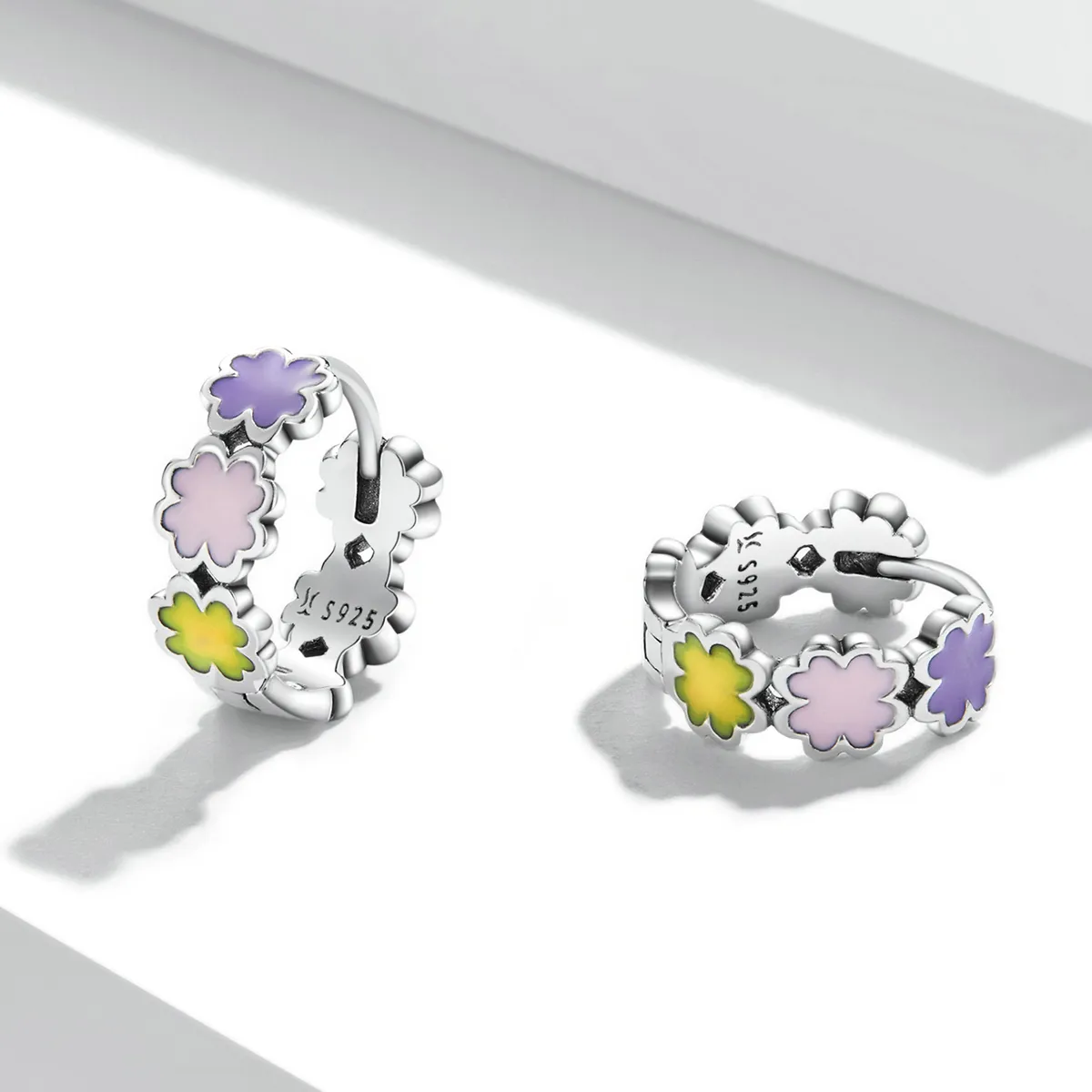 Pandora Style Colorful Clover Hoop Earrings - SCE1343