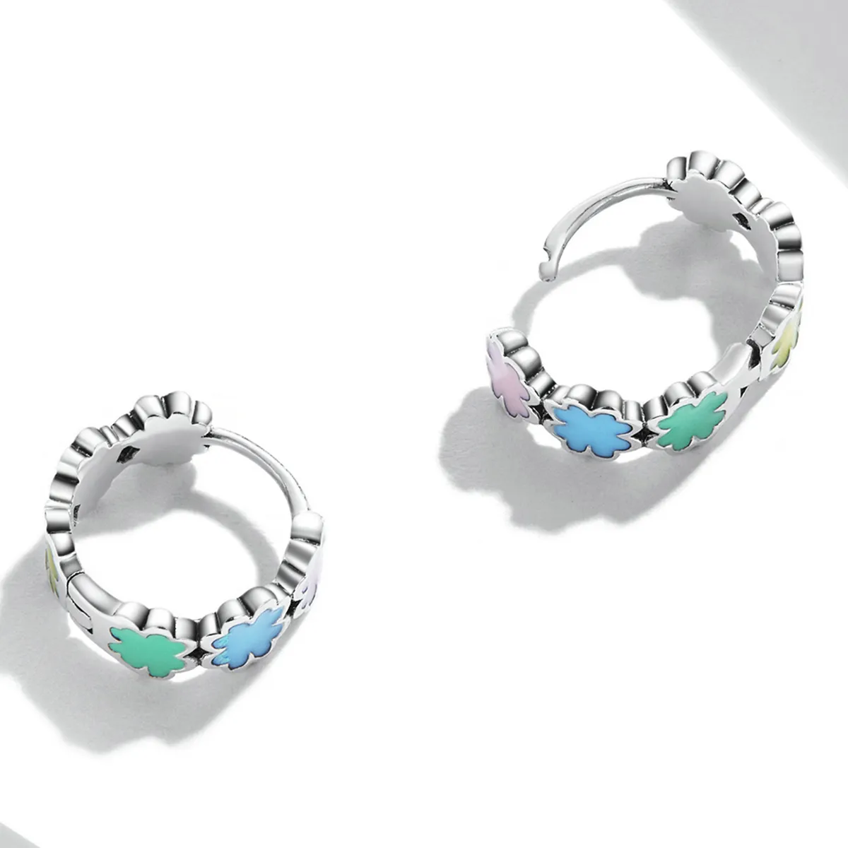 Pandora Style Colorful Clover Hoop Earrings - SCE1343