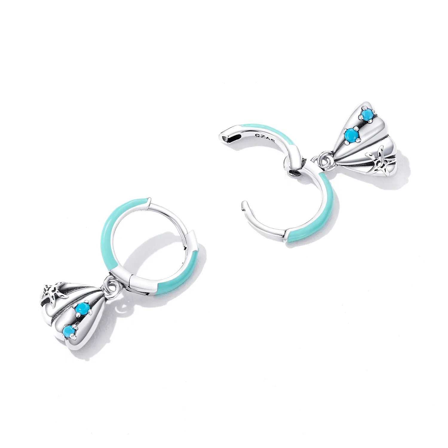 Pandora Style Delicate Shell Hoop Earrings - SCE1407