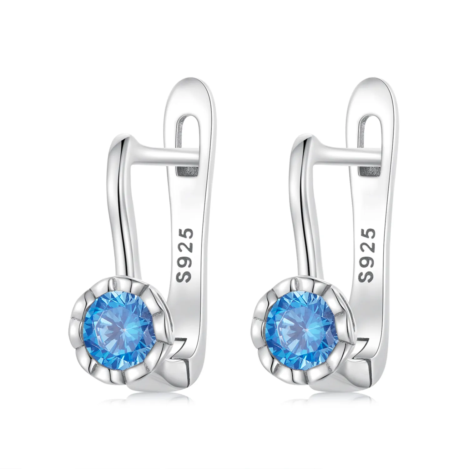 Pandora Style Simple Blue Zirconium Hoop Earrings - BSE686