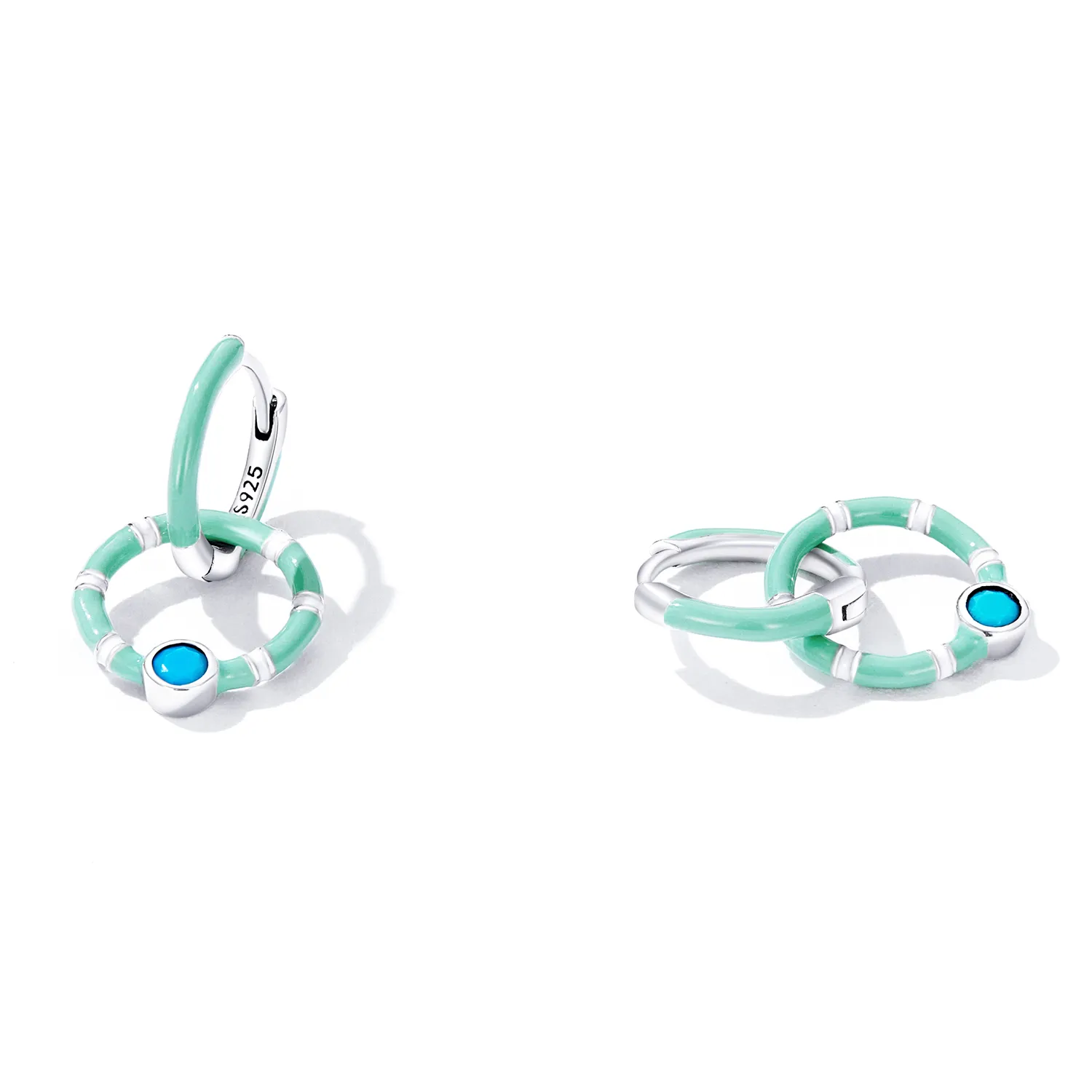 Pandora Style Turquoise Double Circle Hoop Earrings - SCE1405