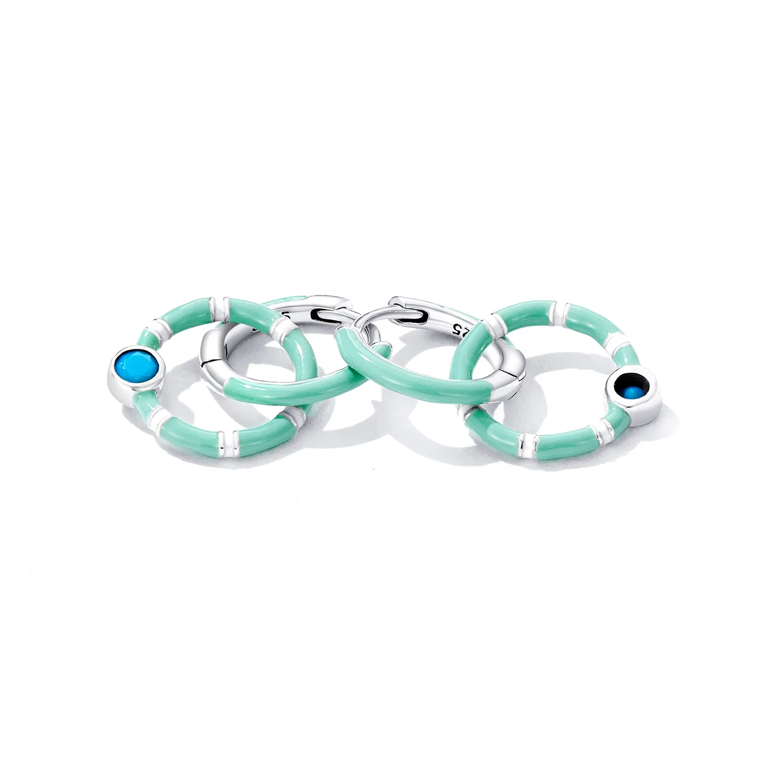 Pandora Style Turquoise Double Circle Hoop Earrings - SCE1405