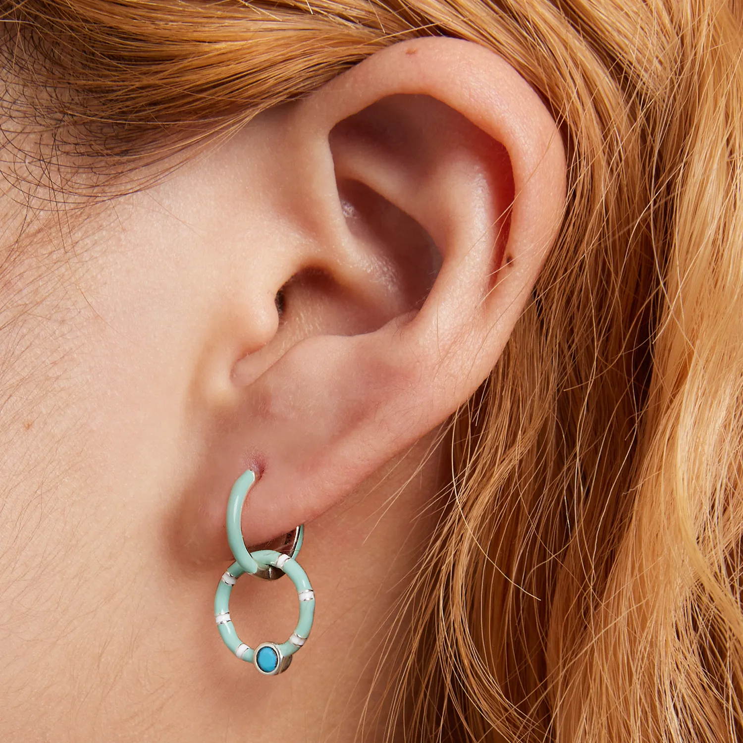 Pandora Style Turquoise Double Circle Hoop Earrings - SCE1405