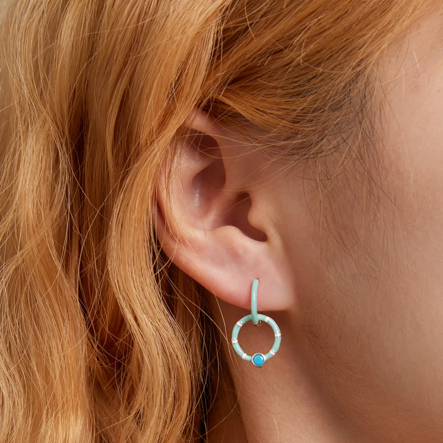Pandora Style Turquoise Double Circle Hoop Earrings - SCE1405
