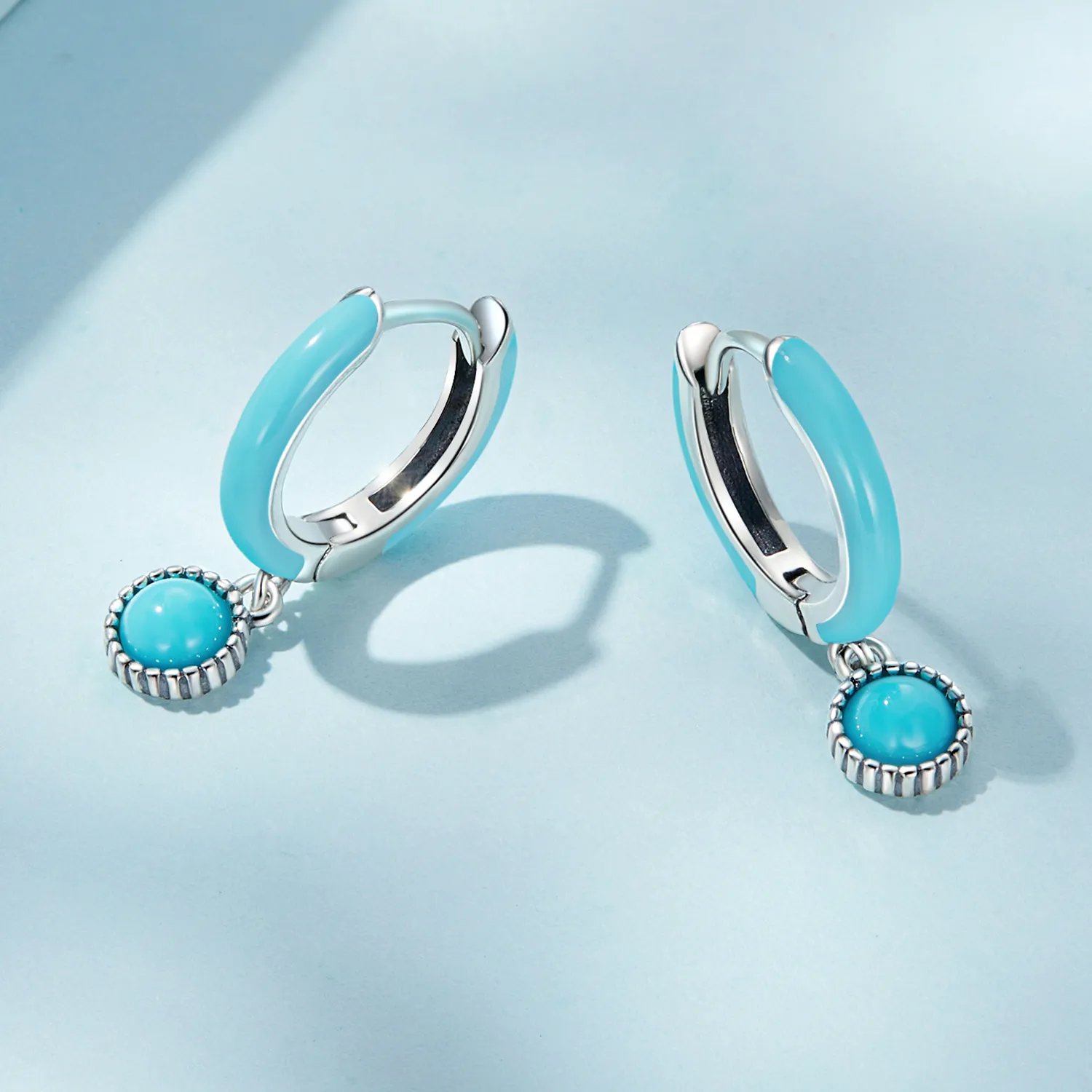 Pandora Style Turquoise Hoop Earrings - SCE1510