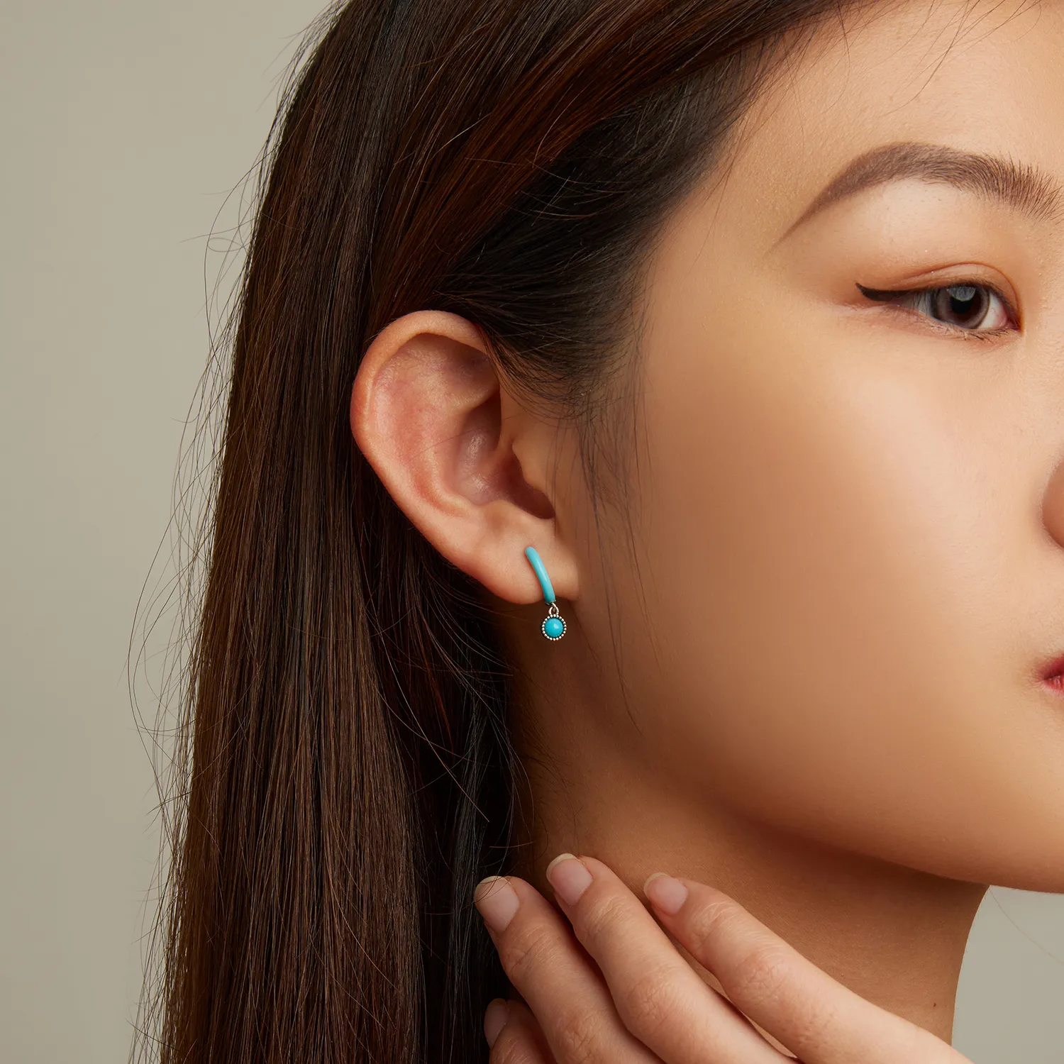 Pandora Style Turquoise Hoop Earrings - SCE1510