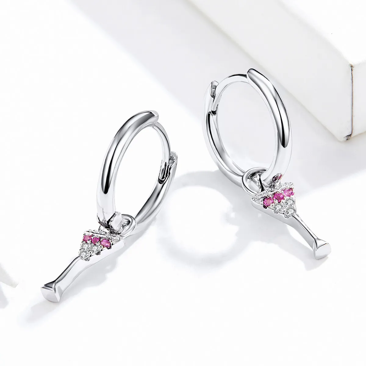 Pandora Style Wine Glass Hoop Earrings - SCE742