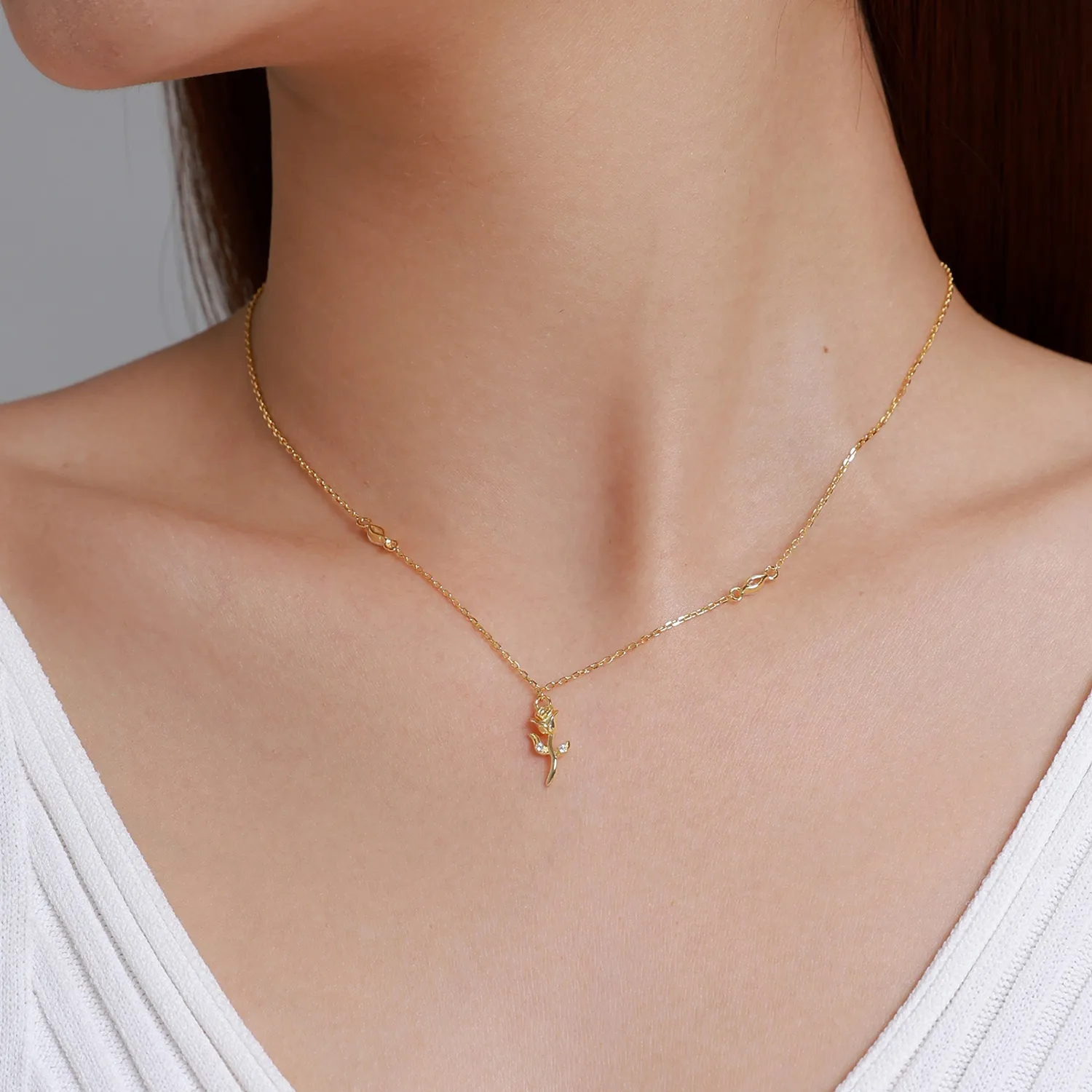 Pandora Style Golden Rose Necklace - SCN464