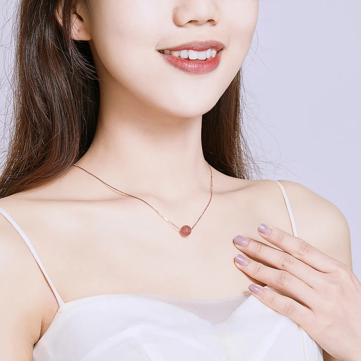 Pandora Style Natural Strawberry Crystal Necklace - BSN096