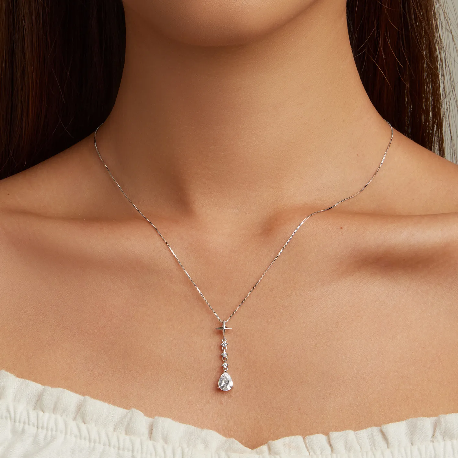 Pandora Style Starburst Water Drop Necklace - BSN259