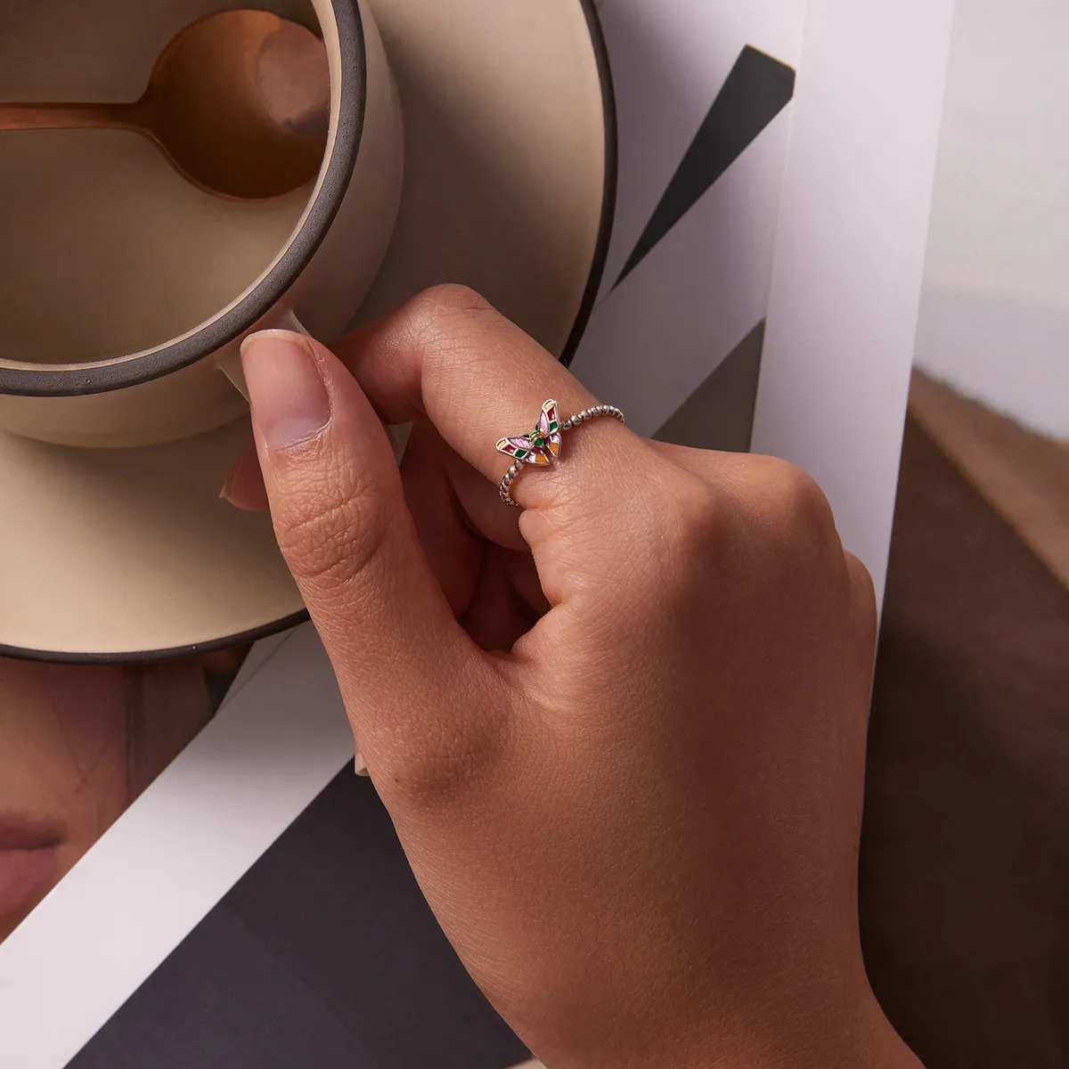 Pandora Style Brilliant Butterfly Open Ring - SCR782