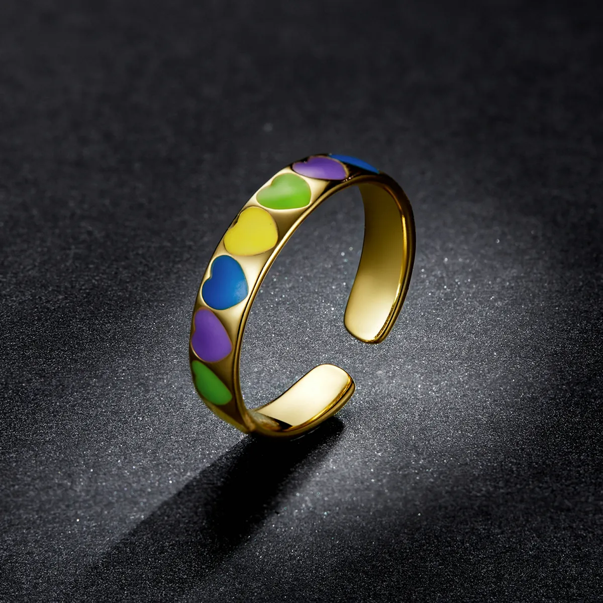 Pandora Style Colorful Hearts Open Ring - BSR222