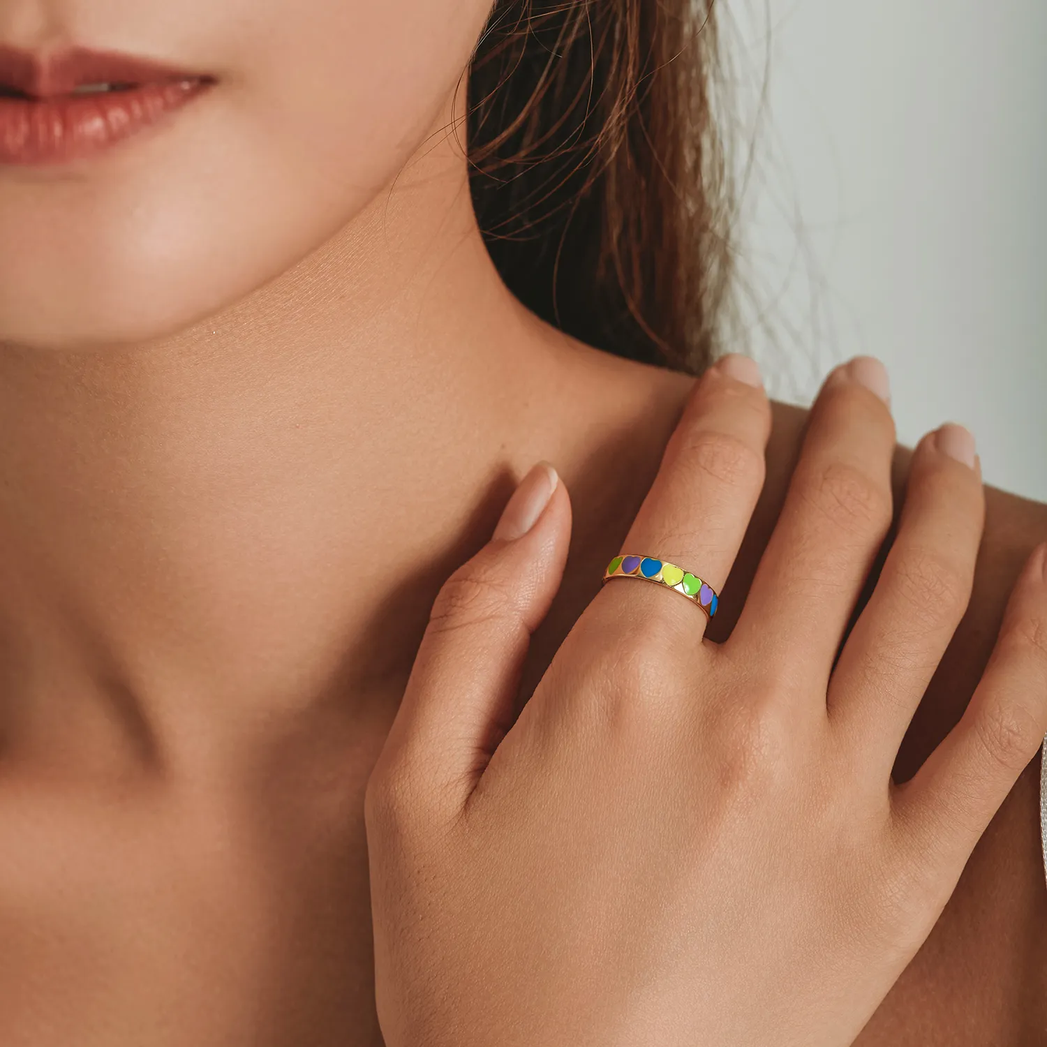 Pandora Style Colorful Hearts Open Ring - BSR222
