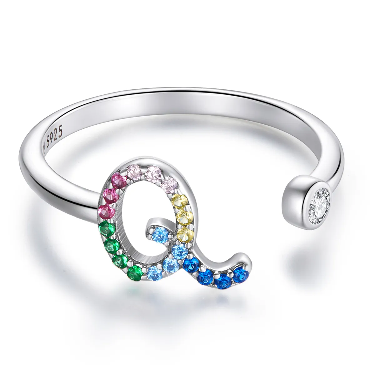 Pandora Style Colorful Letter-Q Open Ring - SCR723-Q