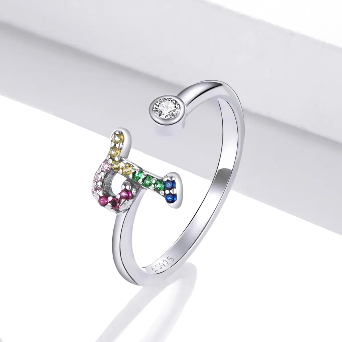 Pandora Style Colorful Letter-T Open Ring - SCR723-T