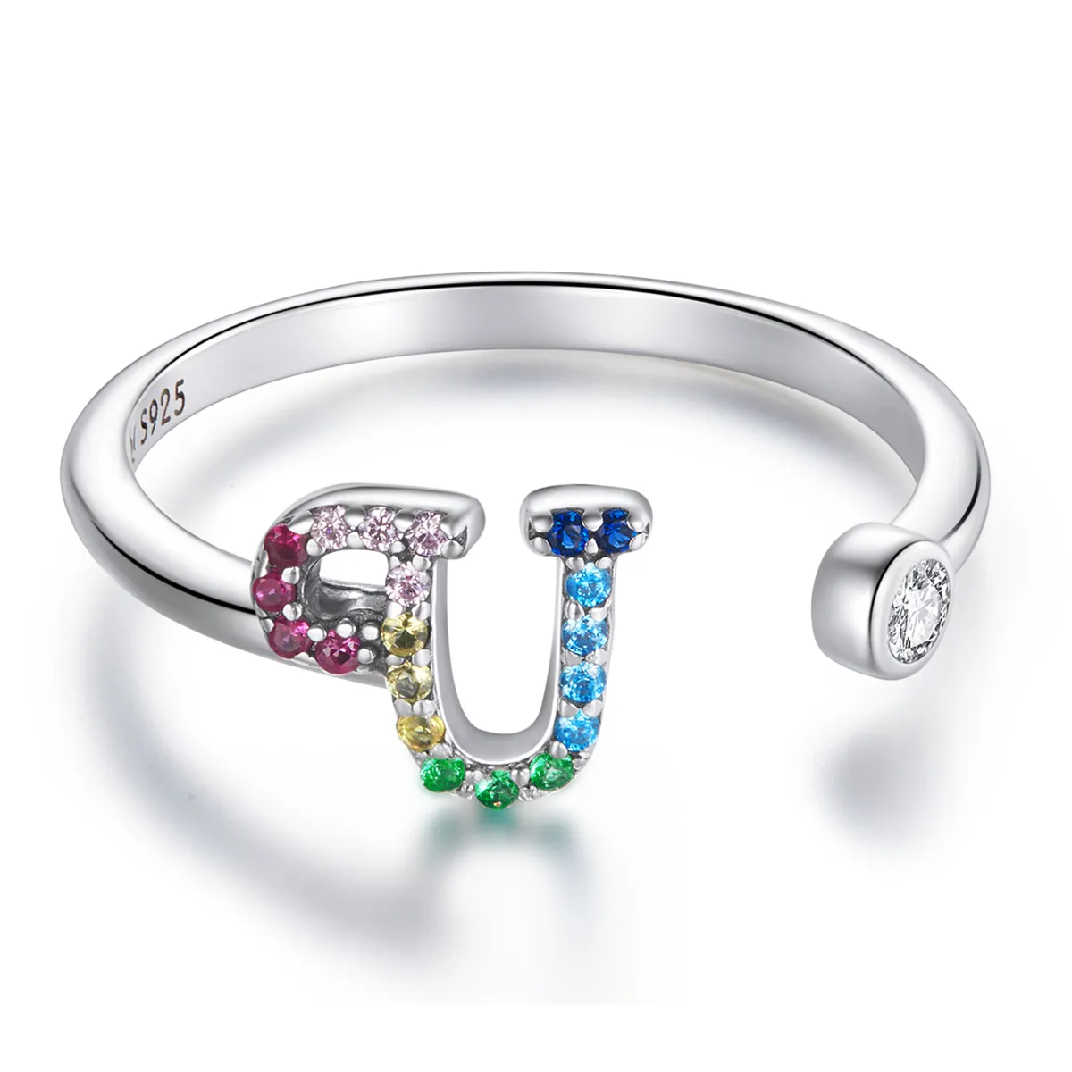 Pandora Style Colorful Letter-U Open Ring - SCR723-U