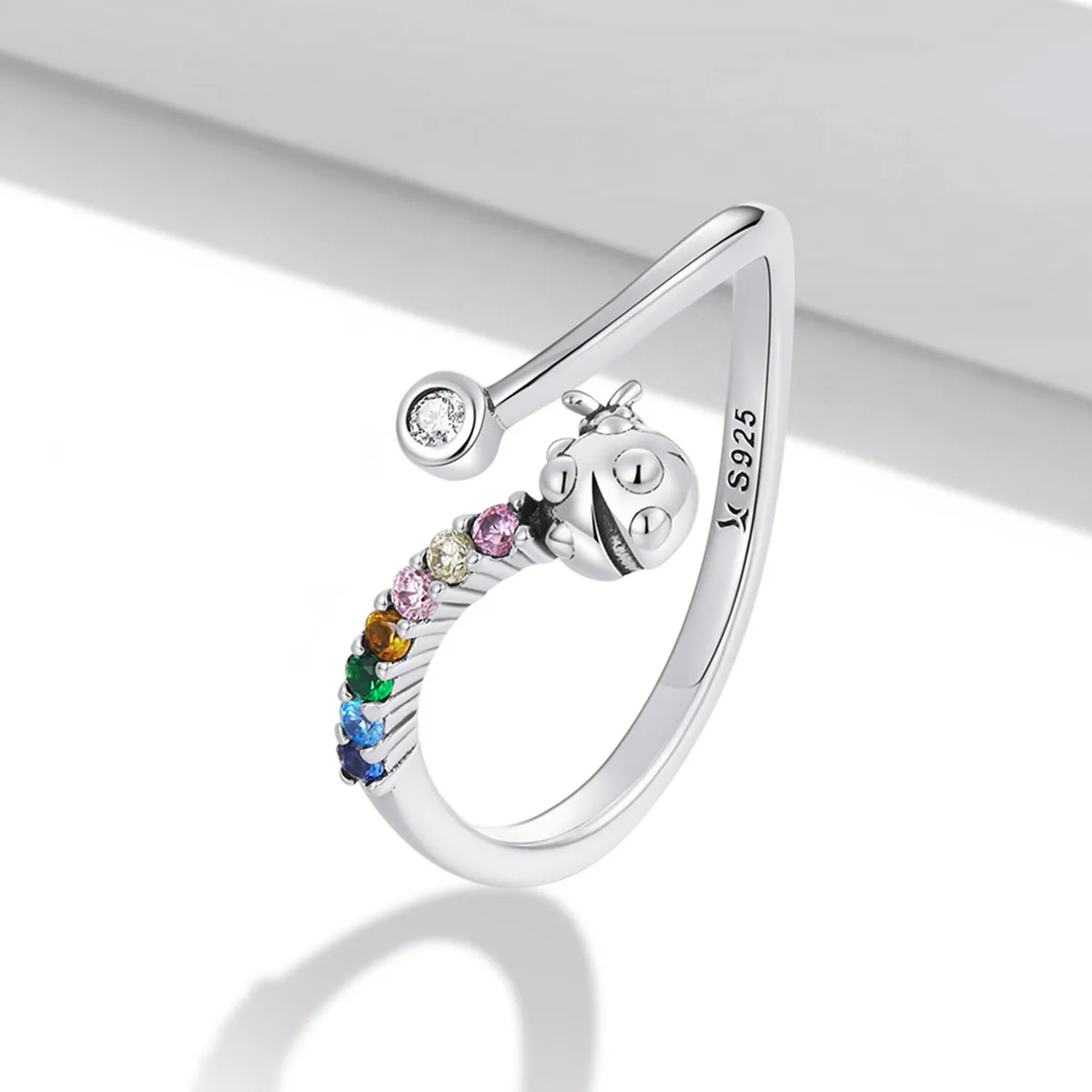 Pandora Style Colorful Zirconium Ladybug Open Ring - SCR785