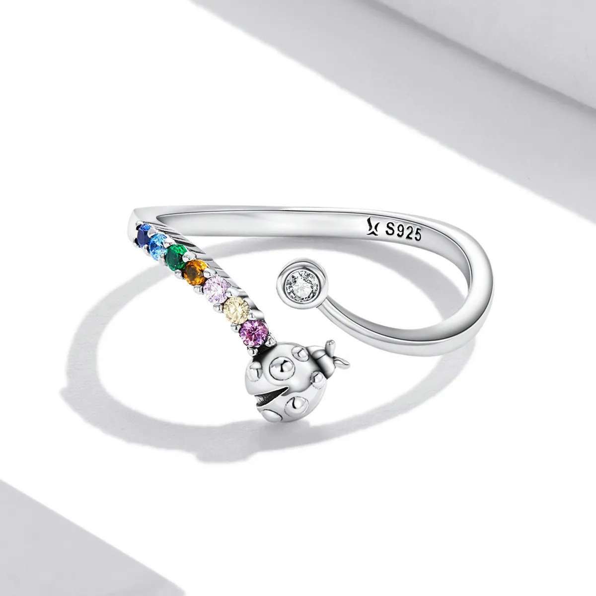 Pandora Style Colorful Zirconium Ladybug Open Ring - SCR785
