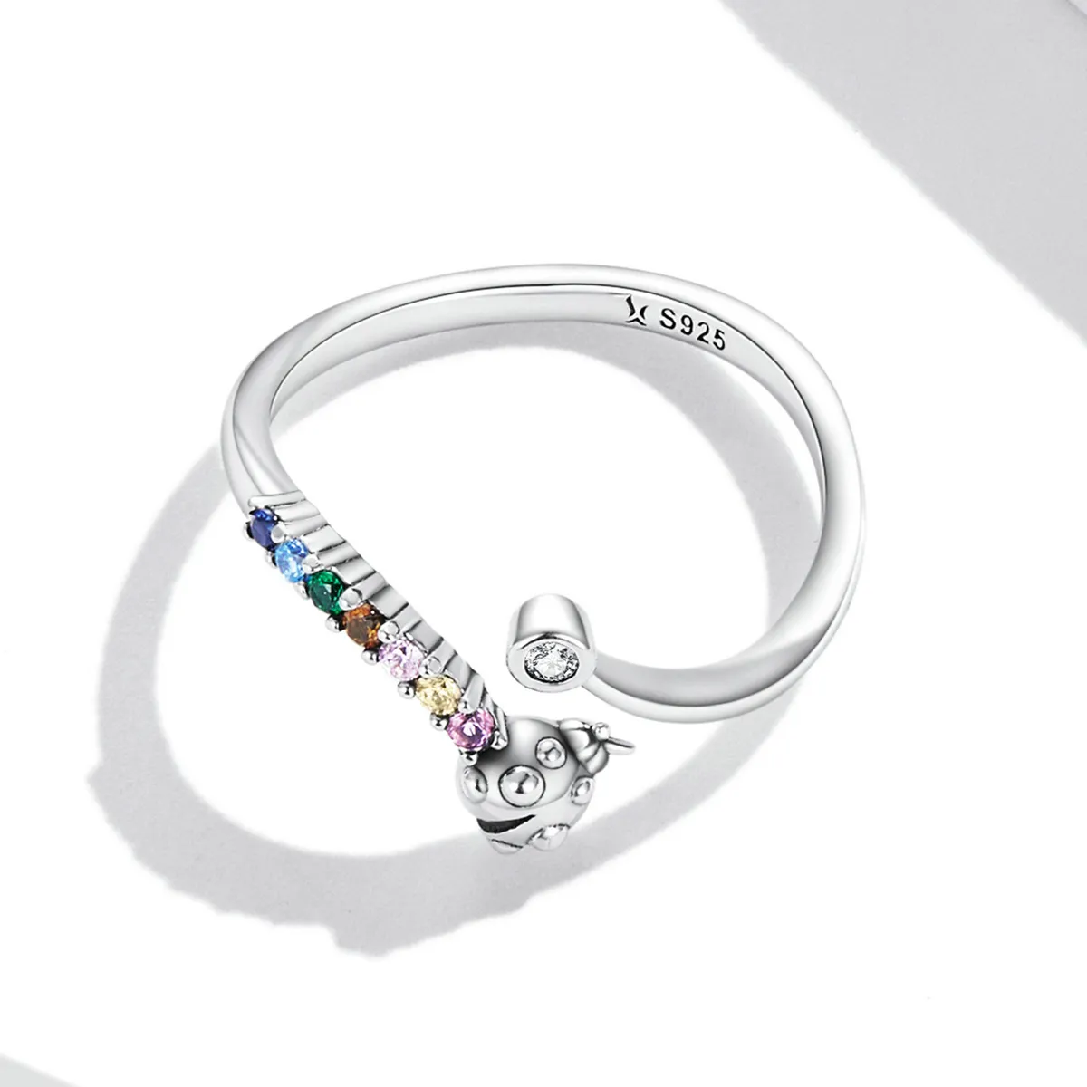 Pandora Style Colorful Zirconium Ladybug Open Ring - SCR785
