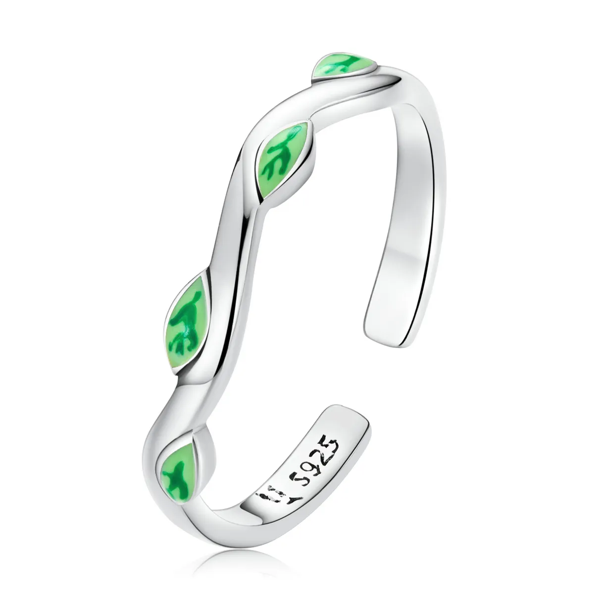 Pandora Style Green Leaves Open Ring - SCR808
