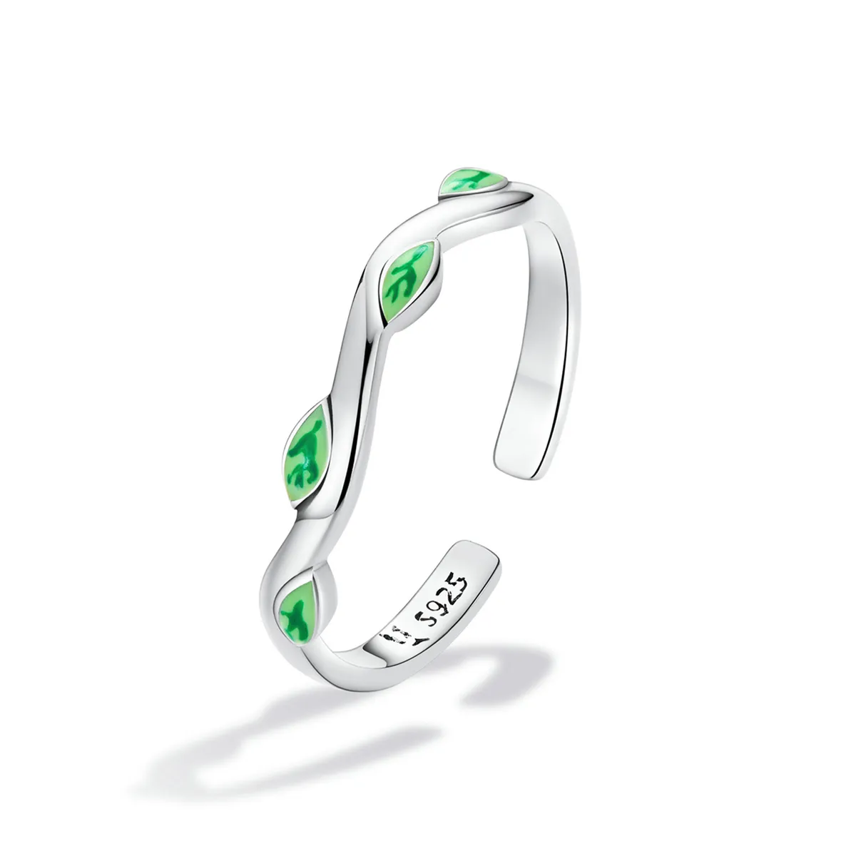 Pandora Style Green Leaves Open Ring - SCR808