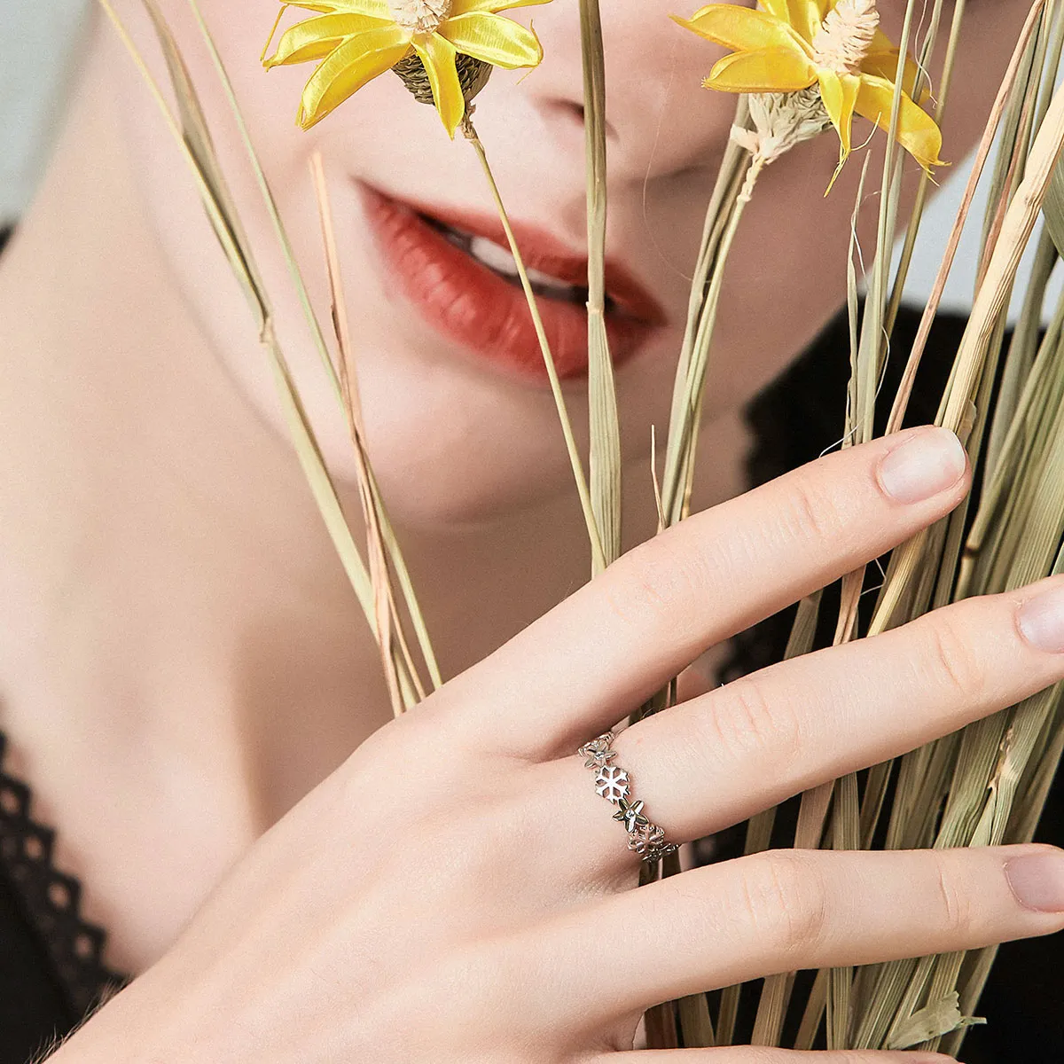 Pandora Style Snow Flower Open Ring - BSR015