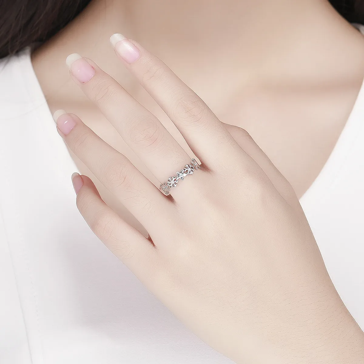 Pandora Style Snow Flower Open Ring - BSR015