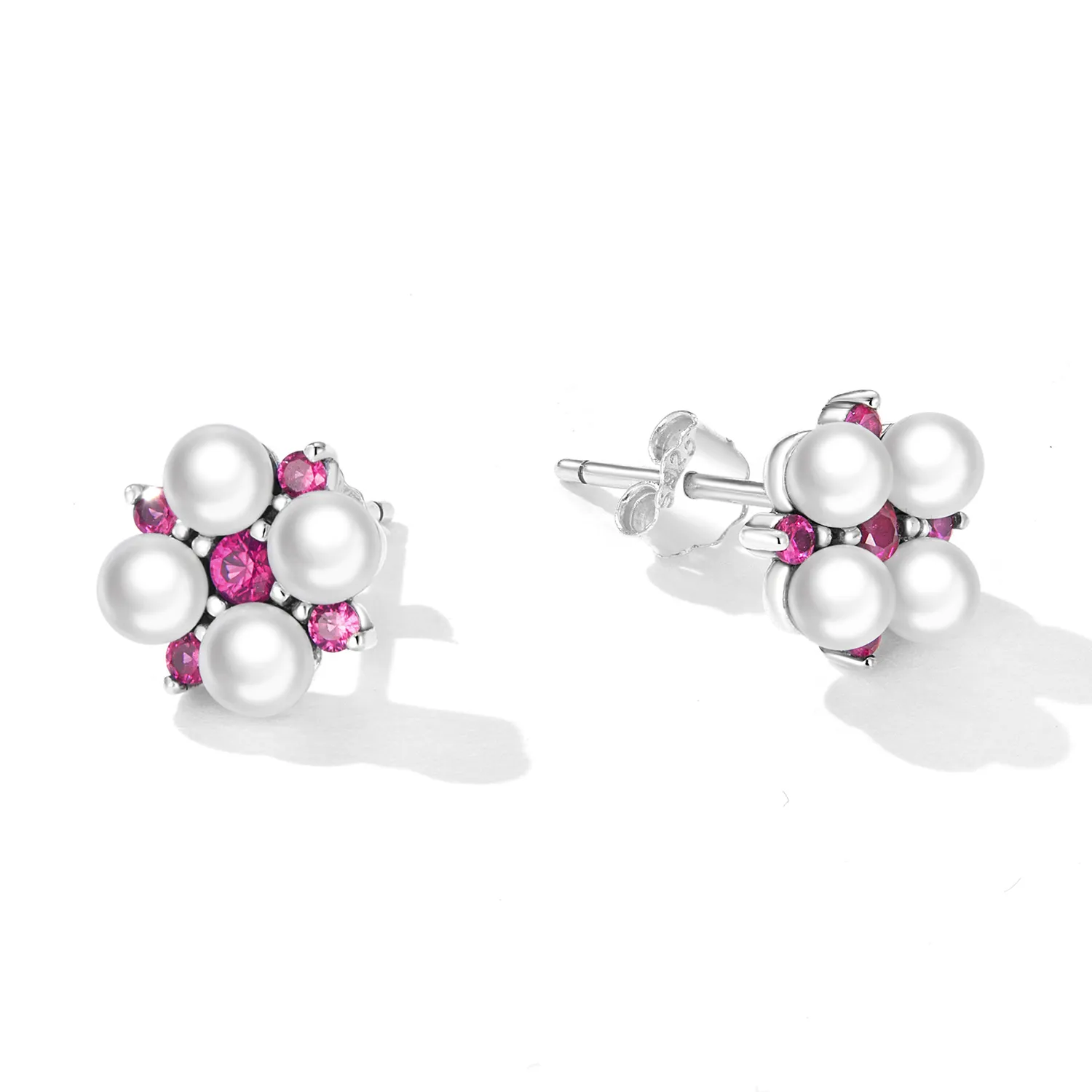Pandora Style Bead Flower Stud Earrings - SCE1429